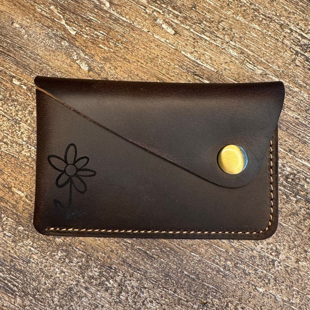 Genuine Leather Wallet  DARK BROWN Side Snap Credit Card Holder Brown Wallet